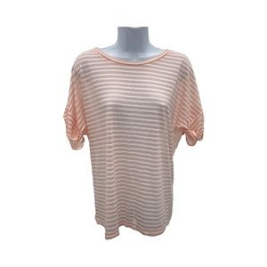 New York & Company Peach and White Striped Dolman Tee
